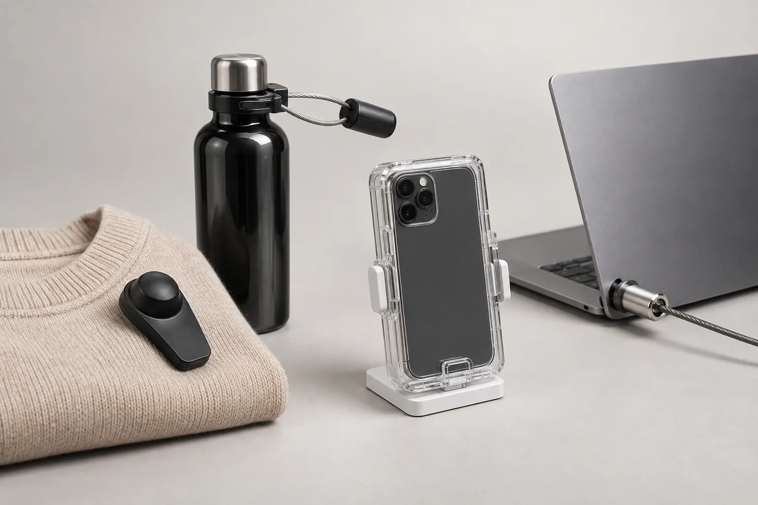 Protection antivol textile, bouteille, téléphone et ordinateur portable