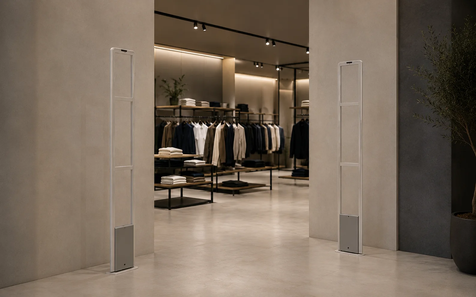Portiques antivol entièrement visibles à l'entrée d'un magasin