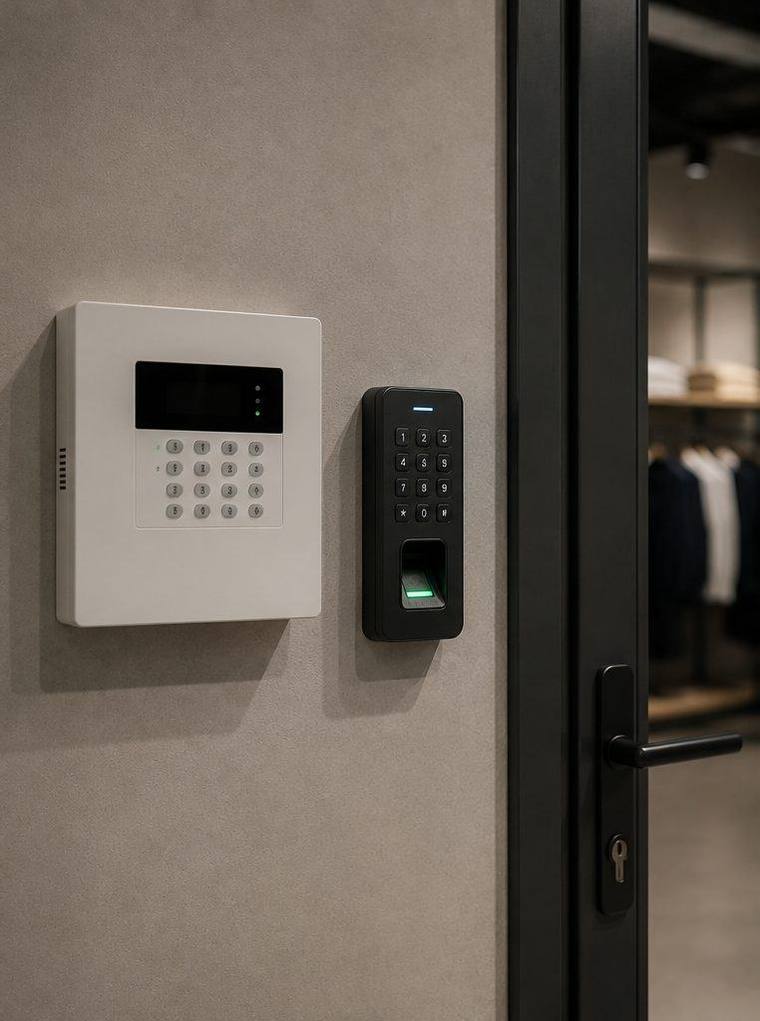 Biometrisches Lesegerät und Zentrale im Geschäft installiert