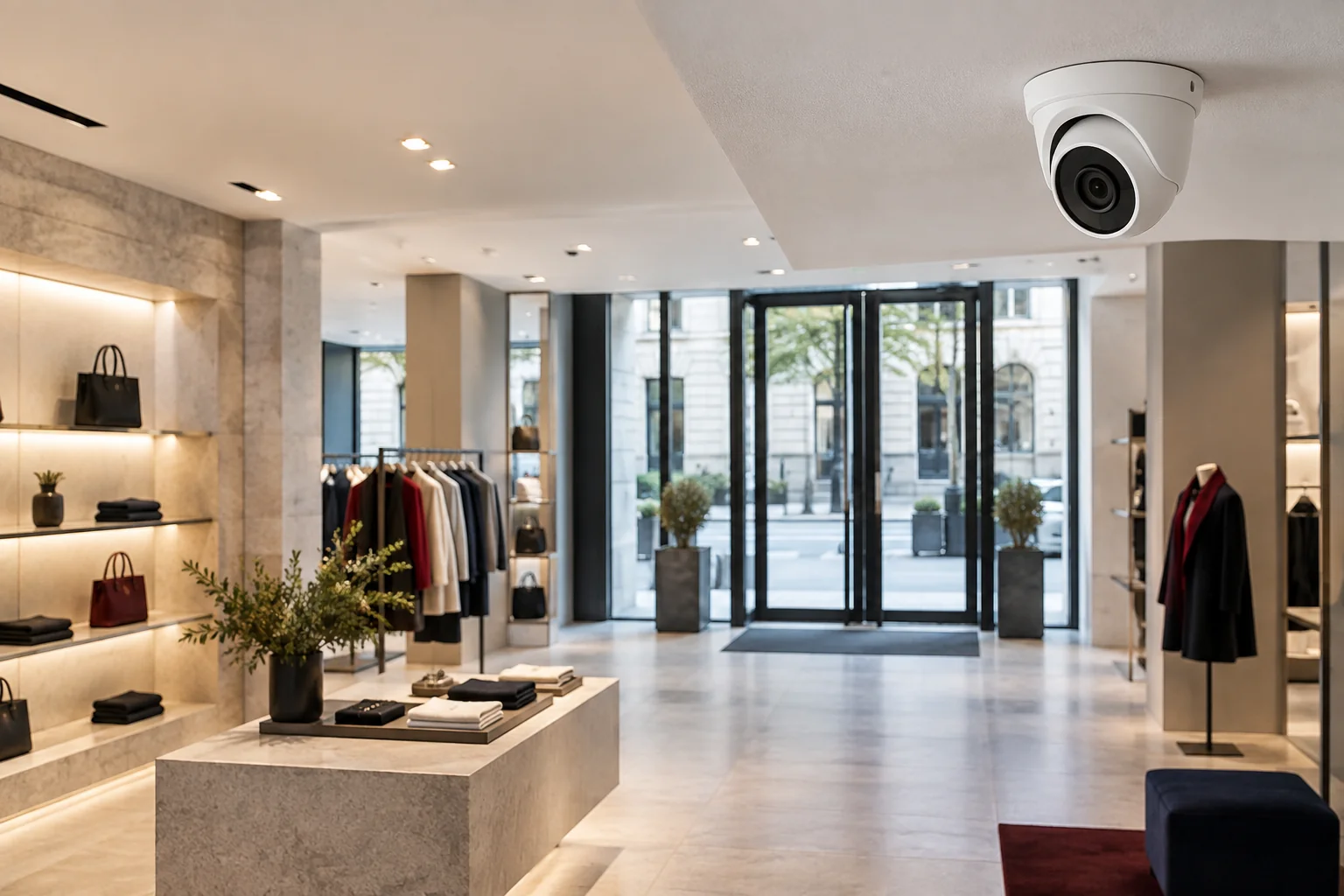Caméra de vidéosurveillance dans une boutique — illustration